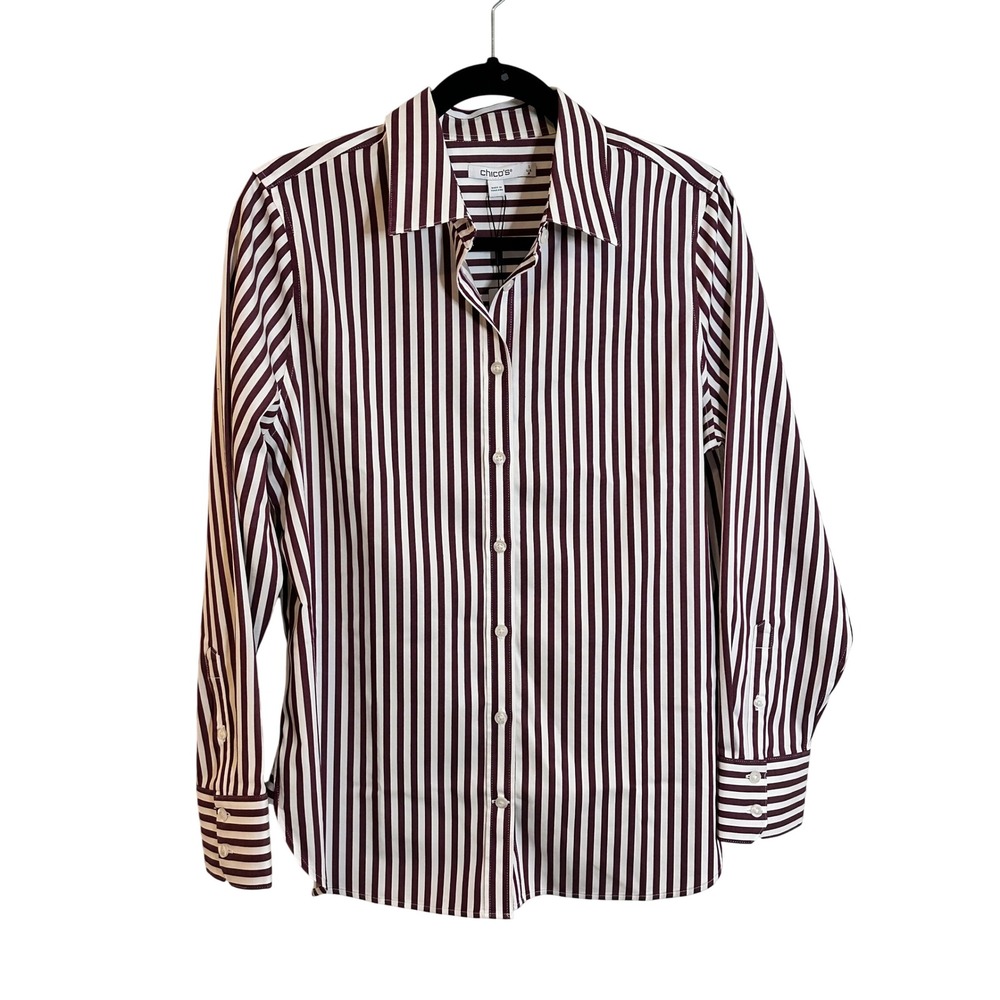 Chico's No Iron Stretch Bloomsbury‎ Stripe Button Down Shirt Size 1 US 8 Purple